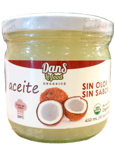 Aceite de Coco virgen organico sin olor y sin sabor 450ml Dans Le Food