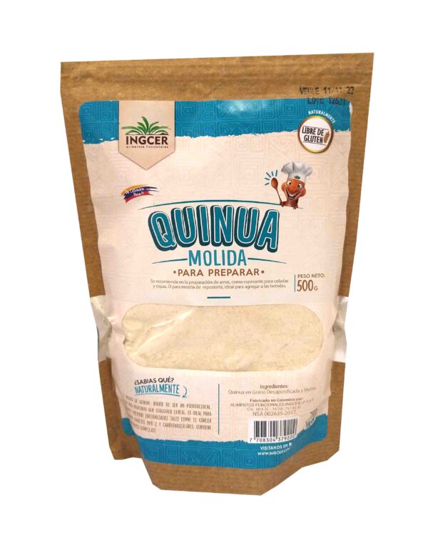 La harina de quinua es una alternativa muy saludable frente a otras harinas. Contiene alto contenido en proteínas de alto valor biológico, omega 3 y es libre de gluten.